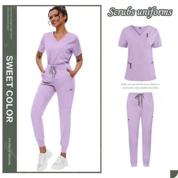 Hot Sale Anti Wrinkle Scrubs Workwear Washable Soft Fabric Nurse Hospital Uniforms Medical Scrubs Top Pants Jogger Scrubs Sets - Image 9