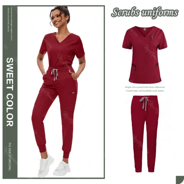 Hot Sale Anti Wrinkle Scrubs Workwear Washable Soft Fabric Nurse Hospital Uniforms Medical Scrubs Top Pants Jogger Scrubs Sets - Image 13
