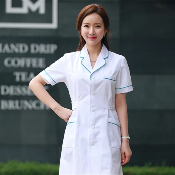 2024 Women's Lab Fashion Medical Uniforms Long Jacket With Side Belts Short Sleeve/long Sleeve Workwear Phary White Coat - Image 6