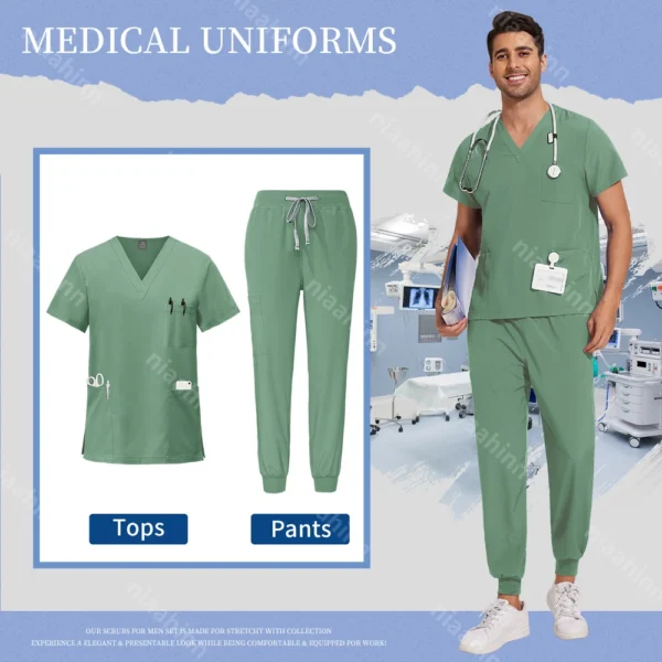 Nurse Accessories Men Scrubs Sets Medical Uniforms Pet Grooming Surgery Overall Suit Dental Clinic Work Clothes Surgical Uniform - Image 8