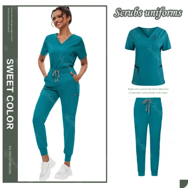 Hot Sale Anti Wrinkle Scrubs Workwear Washable Soft Fabric Nurse Hospital Uniforms Medical Scrubs Top Pants Jogger Scrubs Sets - Image 16