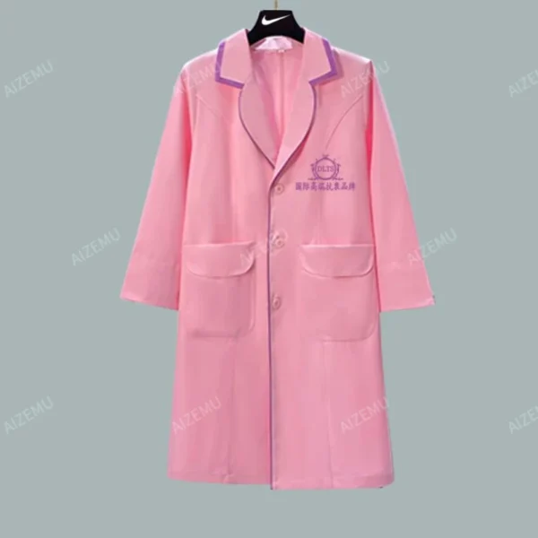 white beauty uniform with beautician dress salon work clothes Spa uniforms scrubs coat Spa pink robe experimental Work Clothes - Image 17