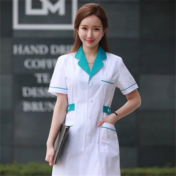 2024 Women's Lab Fashion Medical Uniforms Long Jacket With Side Belts Short Sleeve/long Sleeve Workwear Phary White Coat - Image 4