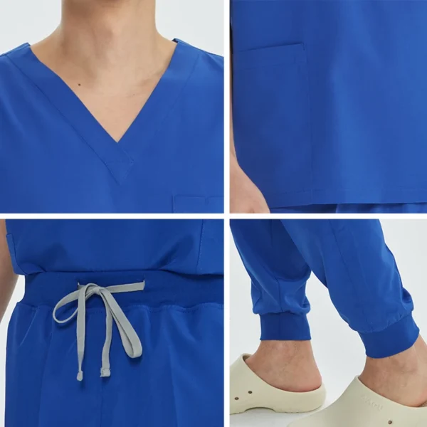 Unisex Medical Uniforms V-neck Top Jogger Pants Scrub Set Stretch Surgical Workwear Dentist Vet Nursing Suit Doctor Outfit S21 - Image 4
