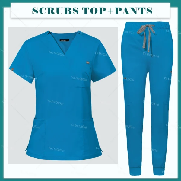 Scrubs Uniform Suit Short Sleeve V-neck Tops+jogger Pants Set Nursing Uniform Women Multicolor Pet Doctor Scrub Medical Workwear - Image 15