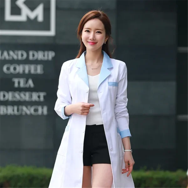 2024 Women's Lab Fashion Medical Uniforms Long Jacket With Side Belts Short Sleeve/long Sleeve Workwear Phary White Coat - Image 17