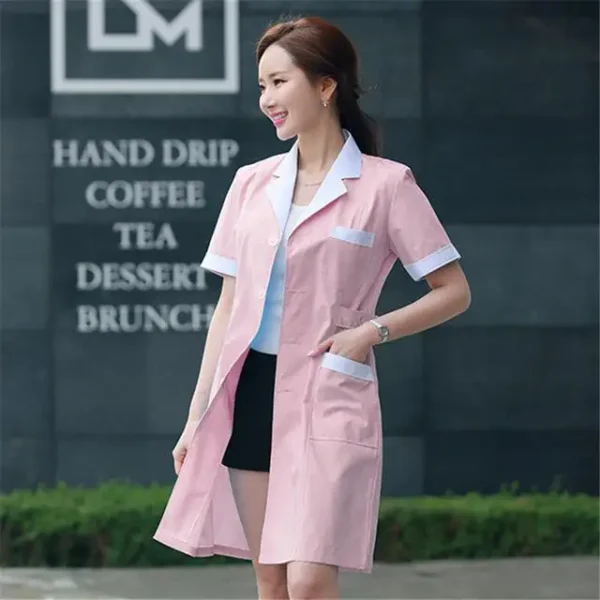 2024 Women's Lab Fashion Medical Uniforms Long Jacket With Side Belts Short Sleeve/long Sleeve Workwear Phary White Coat - Image 19