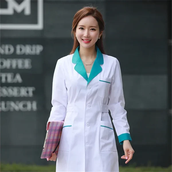 2024 Women's Lab Fashion Medical Uniforms Long Jacket With Side Belts Short Sleeve/long Sleeve Workwear Phary White Coat - Image 14
