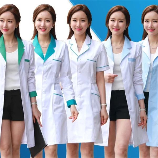 2024 Women's Lab Fashion Medical Uniforms Long Jacket With Side Belts Short Sleeve/long Sleeve Workwear Phary White Coat - Image 3