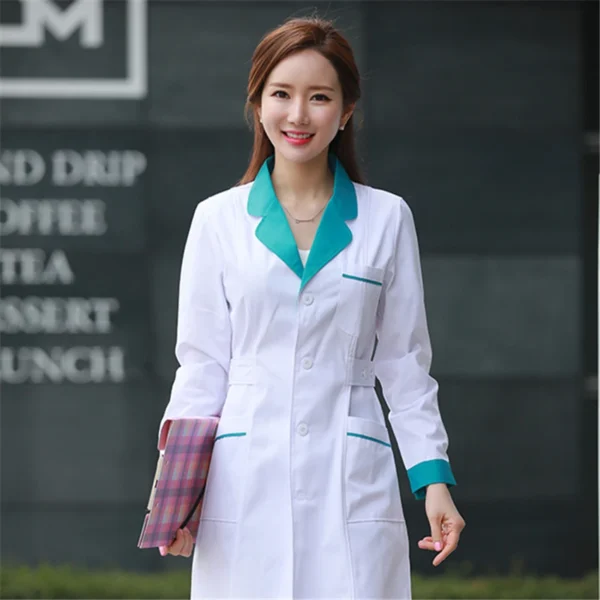 2024 Women's Lab Fashion Medical Uniforms Long Jacket With Side Belts Short Sleeve/long Sleeve Workwear Phary White Coat - Image 7
