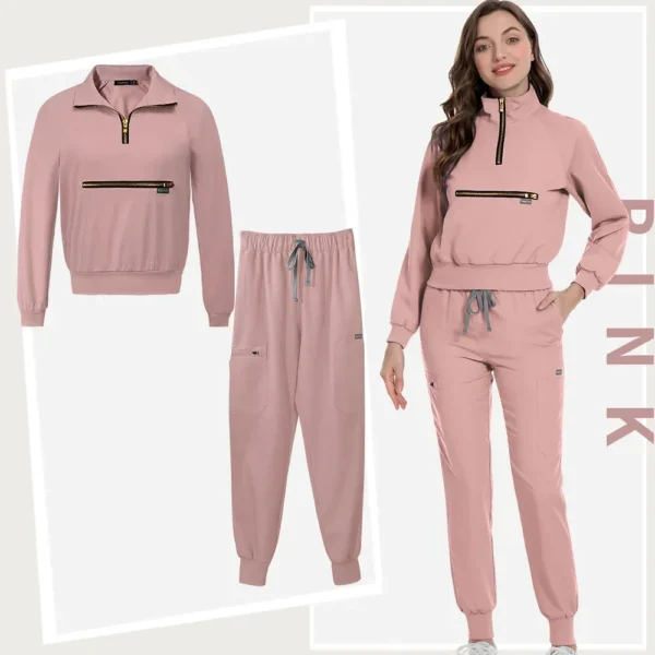 Nurse Uniforms Short Long Sleeve Scrub Tops With Pocket Pants Spa Beauty Salon Workwear Medical Scrubs Set Fashion Jogging Suits - Image 9