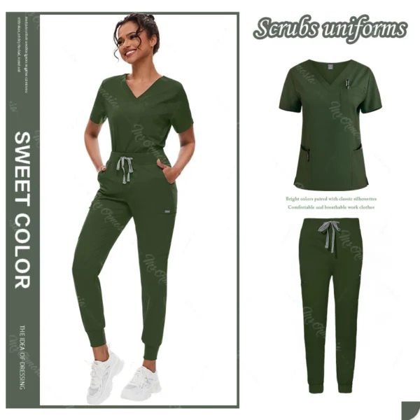 Hot Sale Anti Wrinkle Scrubs Workwear Washable Soft Fabric Nurse Hospital Uniforms Medical Scrubs Top Pants Jogger Scrubs Sets - Image 8