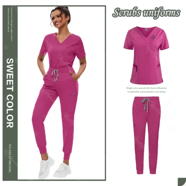 Hot Sale Anti Wrinkle Scrubs Workwear Washable Soft Fabric Nurse Hospital Uniforms Medical Scrubs Top Pants Jogger Scrubs Sets - Image 15