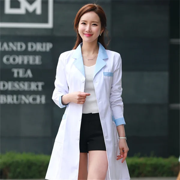 2024 Women's Lab Fashion Medical Uniforms Long Jacket With Side Belts Short Sleeve/long Sleeve Workwear Phary White Coat - Image 2
