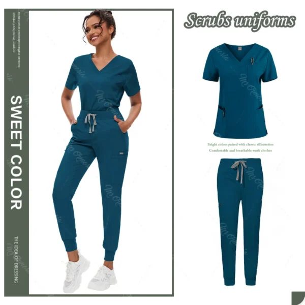 Hot Sale Anti Wrinkle Scrubs Workwear Washable Soft Fabric Nurse Hospital Uniforms Medical Scrubs Top Pants Jogger Scrubs Sets - Image 18