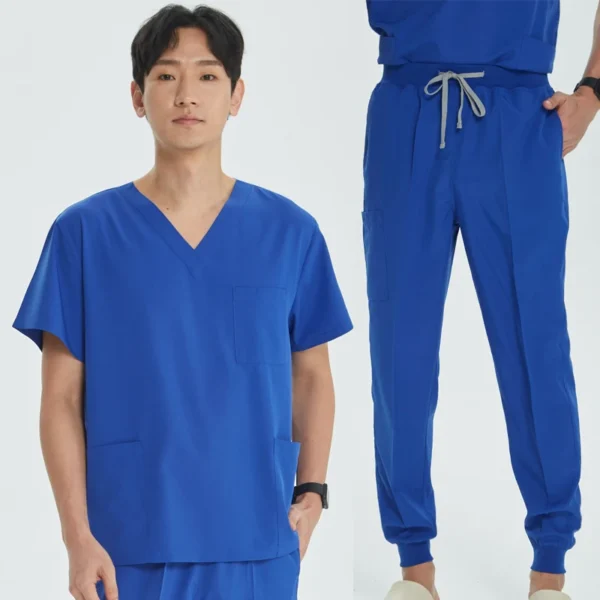 Unisex Medical Uniforms V-neck Top Jogger Pants Scrub Set Stretch Surgical Workwear Dentist Vet Nursing Suit Doctor Outfit S21 - Image 3