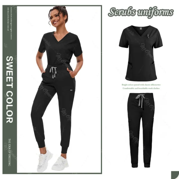 Hot Sale Anti Wrinkle Scrubs Workwear Washable Soft Fabric Nurse Hospital Uniforms Medical Scrubs Top Pants Jogger Scrubs Sets - Image 7