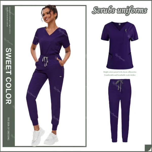 Hot Sale Anti Wrinkle Scrubs Workwear Washable Soft Fabric Nurse Hospital Uniforms Medical Scrubs Top Pants Jogger Scrubs Sets - Image 19