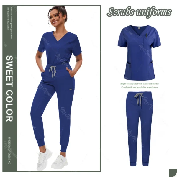 Hot Sale Anti Wrinkle Scrubs Workwear Washable Soft Fabric Nurse Hospital Uniforms Medical Scrubs Top Pants Jogger Scrubs Sets - Image 12