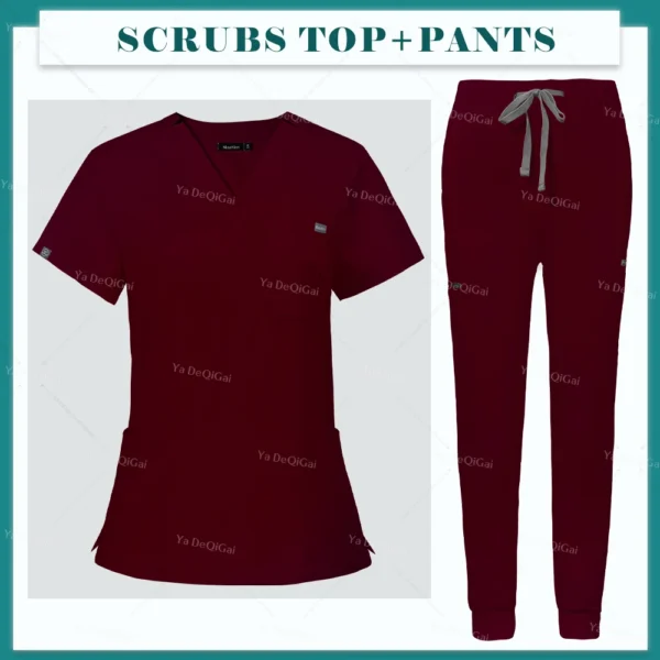 Scrubs Uniform Suit Short Sleeve V-neck Tops+jogger Pants Set Nursing Uniform Women Multicolor Pet Doctor Scrub Medical Workwear - Image 11