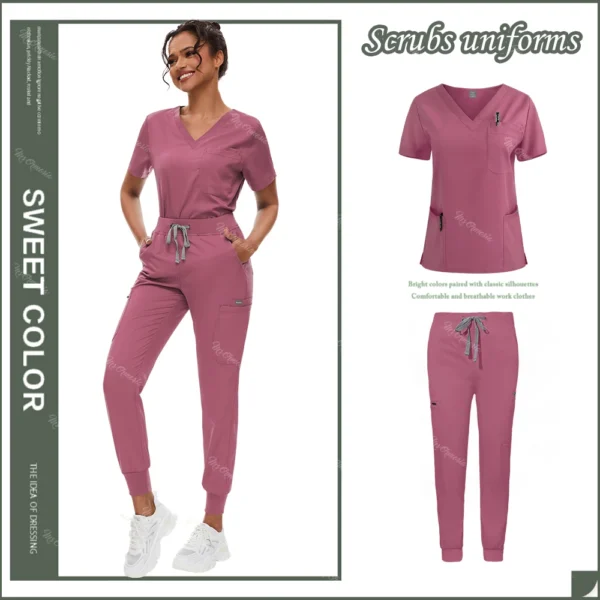 Hot Sale Anti Wrinkle Scrubs Workwear Washable Soft Fabric Nurse Hospital Uniforms Medical Scrubs Top Pants Jogger Scrubs Sets - Image 20