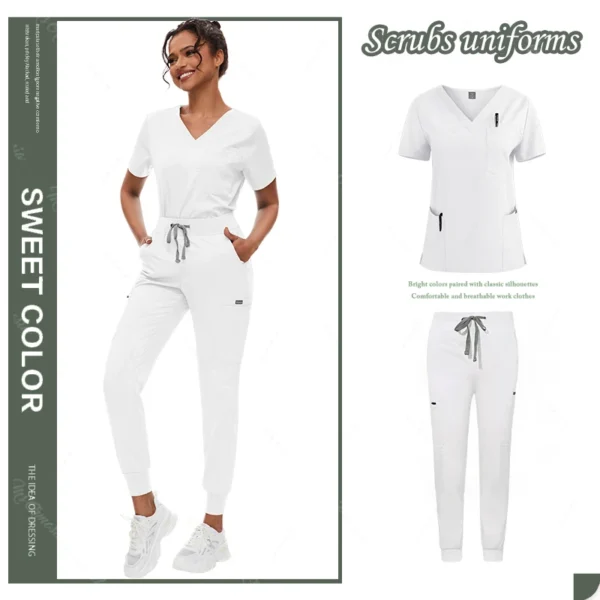 Hot Sale Anti Wrinkle Scrubs Workwear Washable Soft Fabric Nurse Hospital Uniforms Medical Scrubs Top Pants Jogger Scrubs Sets - Image 10