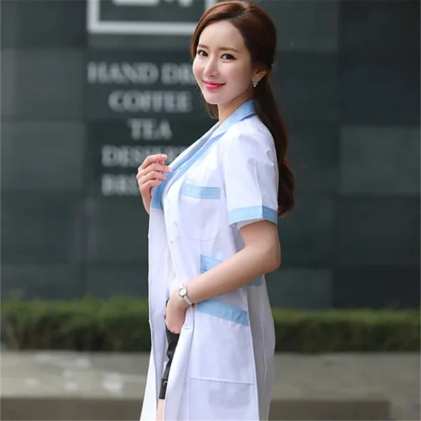 2024 Women's Lab Fashion Medical Uniforms Long Jacket With Side Belts Short Sleeve/long Sleeve Workwear Phary White Coat - Image 13