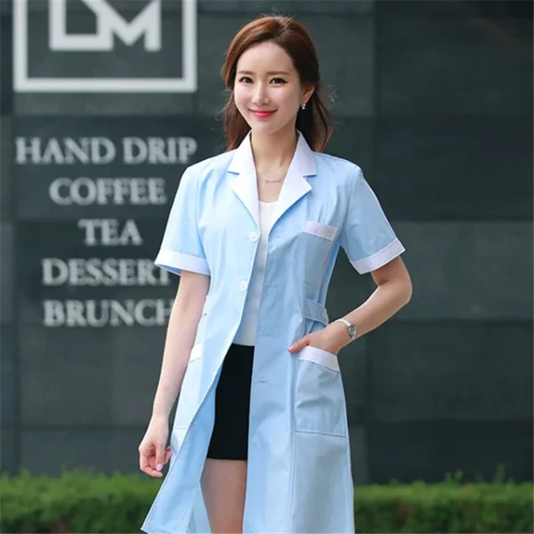 2024 Women's Lab Fashion Medical Uniforms Long Jacket With Side Belts Short Sleeve/long Sleeve Workwear Phary White Coat - Image 12